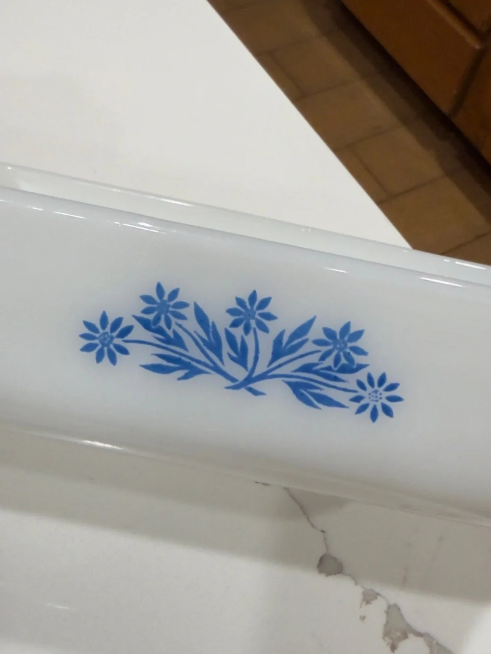 Vintage Fire-King Anchor Hocking Milk Glass Loaf Pan | Blue Floral Motif